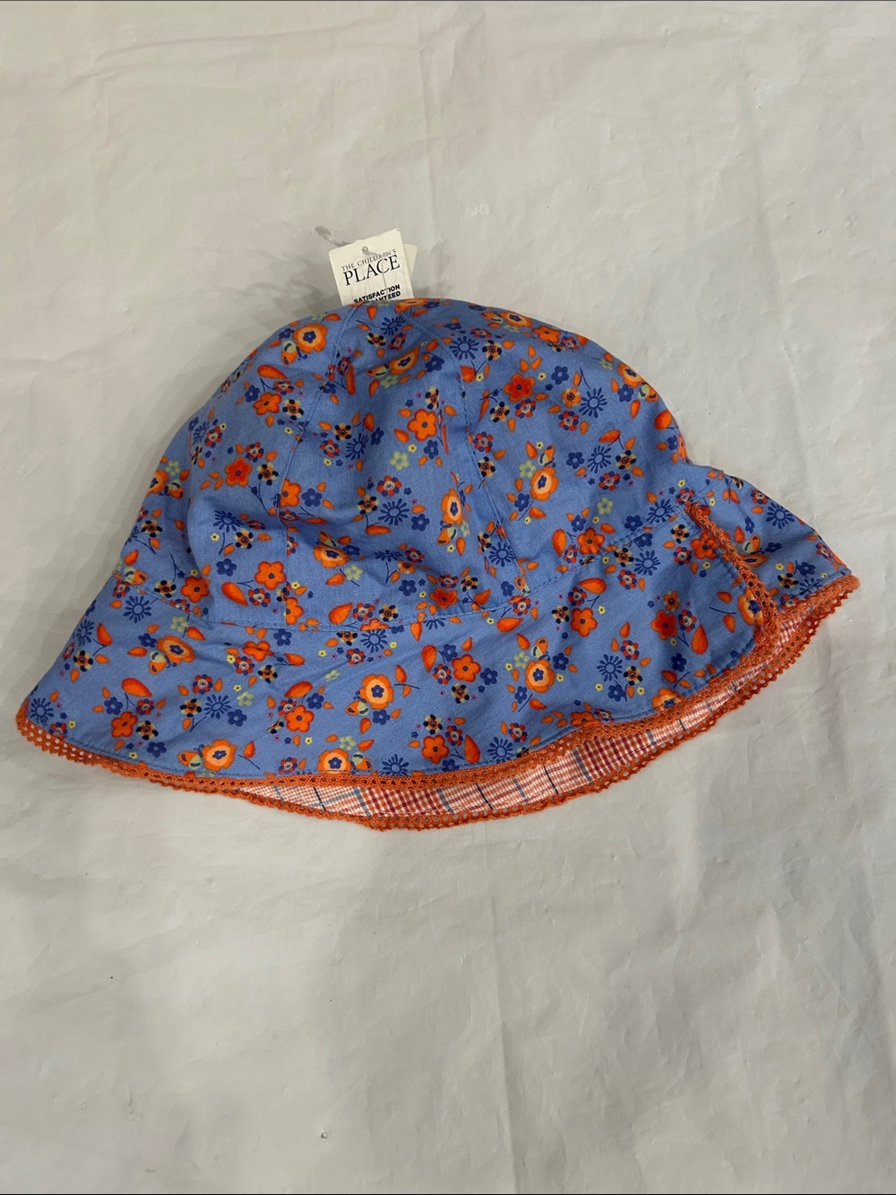 The Children's Place reversible Blue Floral Bucket Hat with Orange Edge
